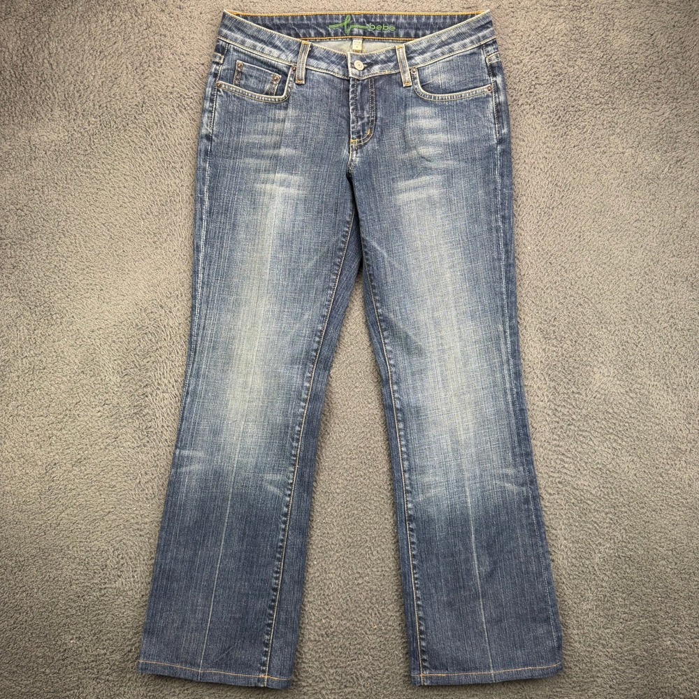 Bebe Womens Size 30 Blue Denim Low Rise Bootcut Jeans Embellished Pockets USA